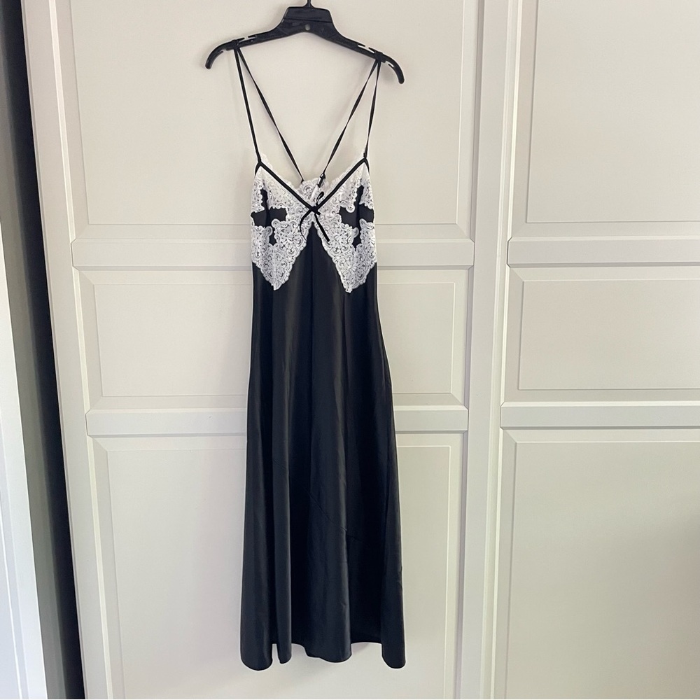 New! For Love & Lemons Maeve maxi slip dress black white lace 26479 - Picture 3 of 16